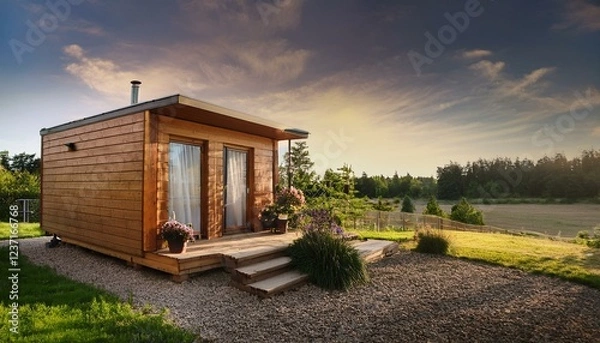 Fototapeta adu small dwelling unit inlaw cottage or tiny home concept accessory dwelling unit adu small dwelling unit in law cottage tiny home