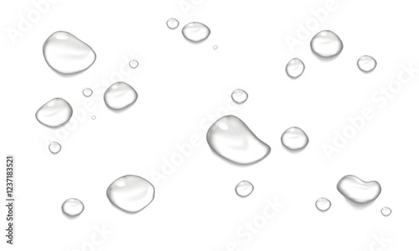 Fototapeta Vector water drop, drops, droplets. PNG drops, condensation on glass, on various surfaces. Realistic drops on a transparent background. Rain and dew.