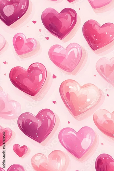 Fototapeta Colorful hearts pattern in shades of pink and red on soft background