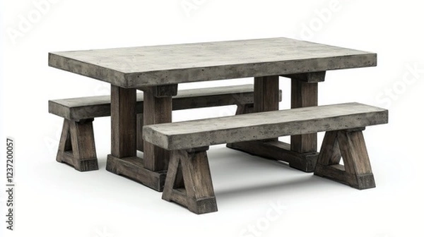Fototapeta Modern concrete picnic table set suitable for outdoor dining or gatherings in various locations