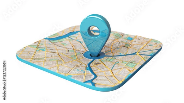 Fototapeta Blue location pin pointing on a city map on transparent background