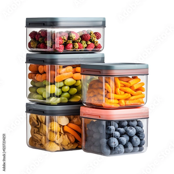 Obraz Stackable Airtight Storage Containers for Pantry Organizing with Food Inside Isolated on Transparent Background