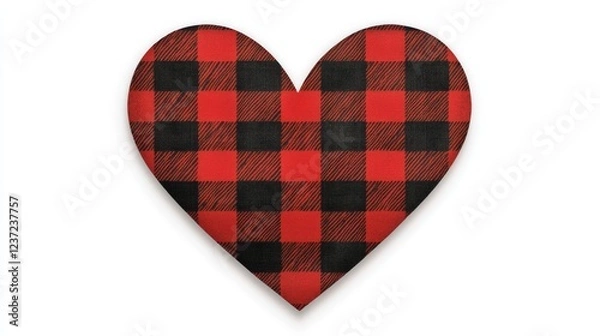 Obraz Heart shape with red buffalo plaid pattern, classic gingham checkered love symbol