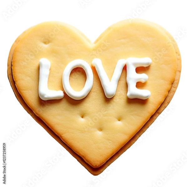 Obraz love  Large heart-shaped sugar cookie with the word 'LOVE' piped neatly in royal icing across its surface. Generative Ai