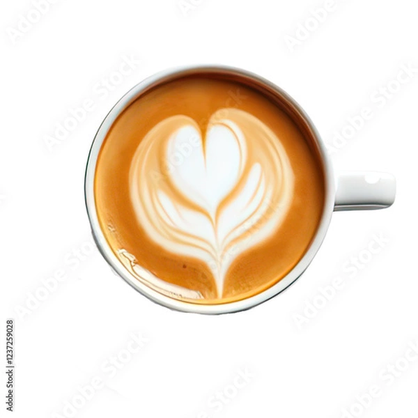 Obraz Overhead shot of a pristine white ceramic coffee cup filled with creamy latte. Generative Ai