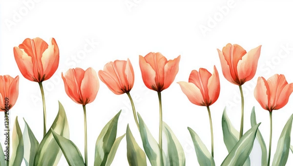 Obraz Watercolor background with tulip flowers