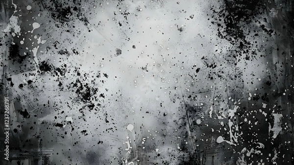 Fototapeta Abstract monochrome texture with splatters and gradients in shades of black and white.