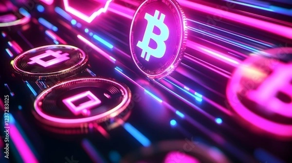 Obraz Cryptocurrency: Digital Coins Moving Fast Online