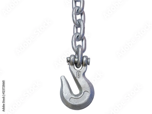Fototapeta metal chain and hook isolated on white background.
