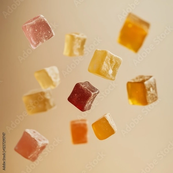 Obraz Colorful Turkish Delight Cubes Levitate, Studio Shot