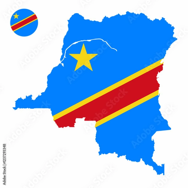 Fototapeta Vector set of Democratic Republic of the Congo high detailed map flag and national flag round badge isolated on white background.