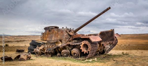 Obraz Broken tank at the desert of Tunisia Africa
