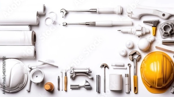 Obraz Construction tools arranged on white background
