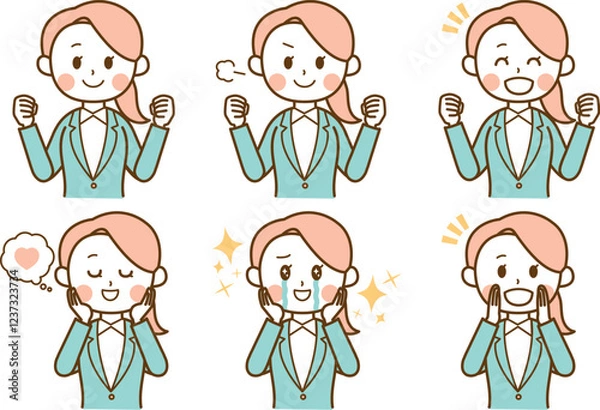 Fototapeta 嬉しい感情のスーツを着た女性のイラストセット