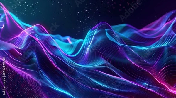 Obraz Abstract Background with Fluid Lines in Neon Blue and Pink. AI generated illustration.