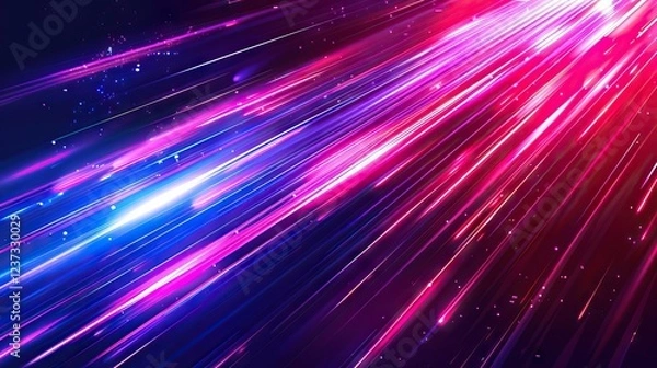 Obraz Abstract Background with Neon Light Lines in Blue and Pink. AI generated illustration.