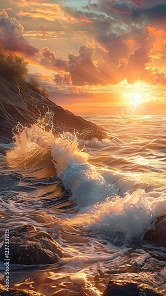 Obraz Dramatic Sunset with Cliffs Overlooking the Ocean. AI generated illustration.