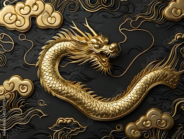 Fototapeta golden dragon on black