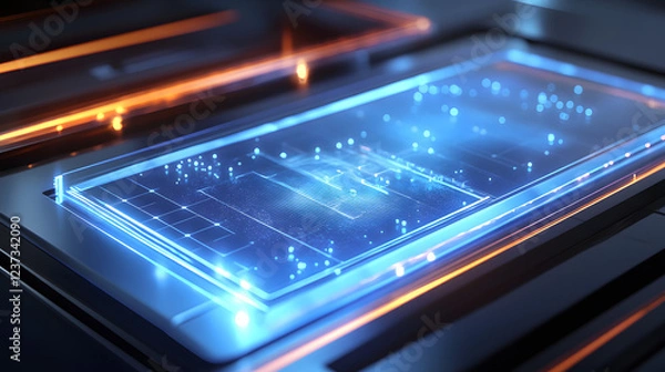 Fototapeta High-tech solar panel with an integrated holographic system, illustrating the process of energy generation and showcasing its sustainable benefits.