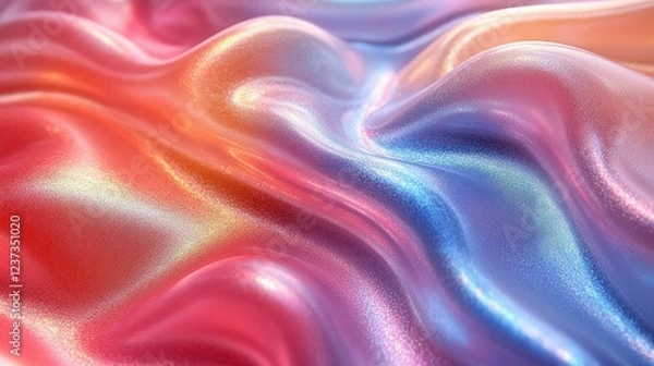 Fototapeta Iridescent Fabric Draped in Soft Waves of Color