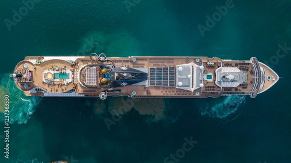 Obraz Luxurious cruise ship activating propulsion system for docking maneuver, maritime technology