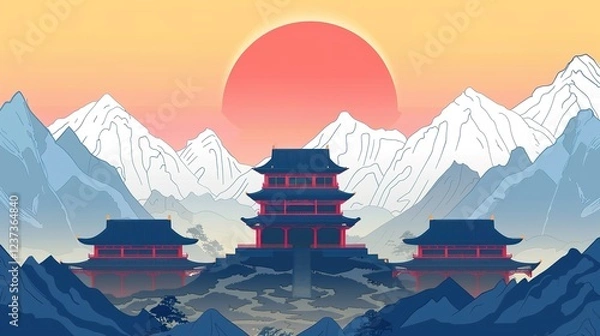 Fototapeta _Mountains_Ancient_chinese_architecture_chinese_temple