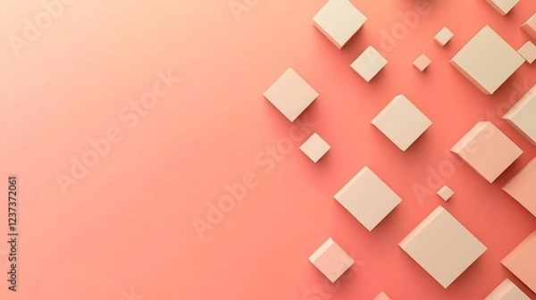 Fototapeta Abstract Composition of Beige Cubes on Coral Background