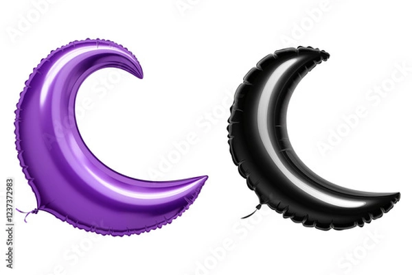 Fototapeta purple and black moon foil balloons isolated on transparent background