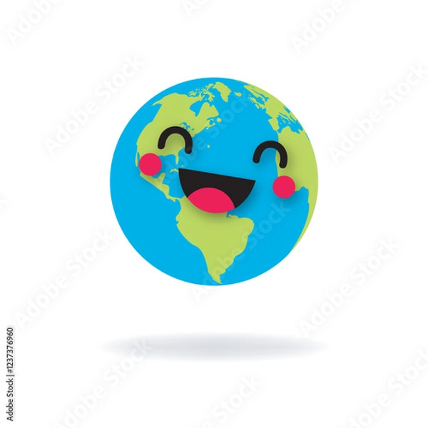 Fototapeta Vector illustration of planet Earth with smiling face and very happy expression