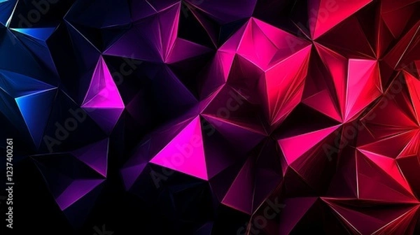 Fototapeta Abstract colorful geometric background; vibrant triangles, dark backdrop; ideal for tech presentations.