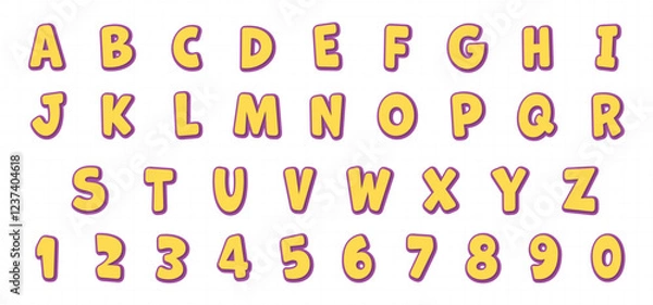 Fototapeta cartoon bold yellow alphabet and number font effect style