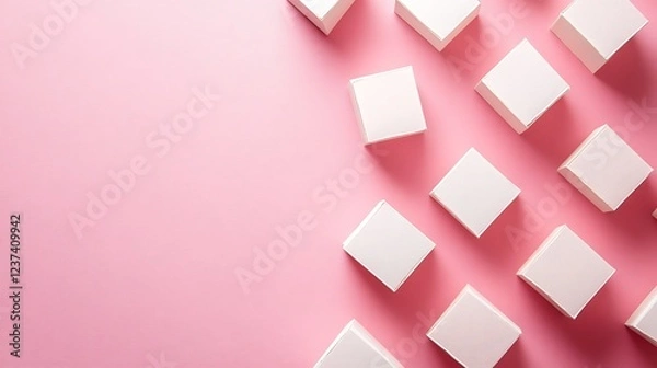 Fototapeta White boxes arranged on a pink background