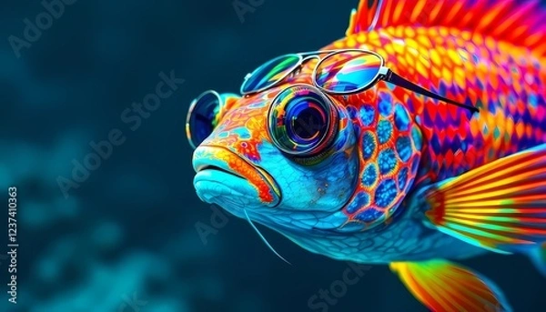 Obraz Colorful Fish Wearing Sunglasses Digital Art