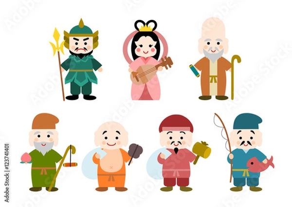 Obraz 七福神のイラストセット