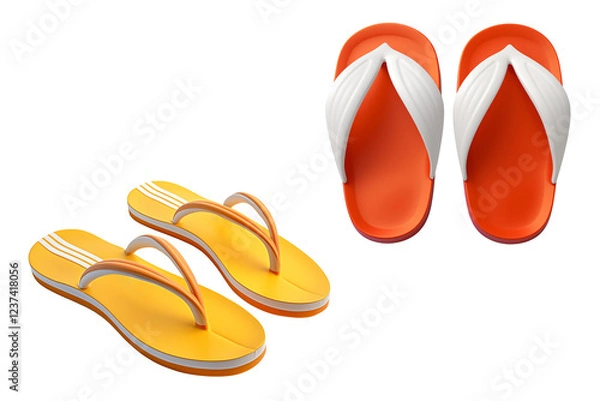 Fototapeta  Yellow and orange flip flops isolated on transparent background