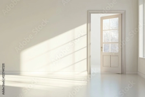 Obraz Sunlight streaming through open door in minimalist room