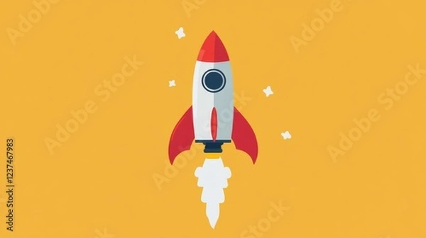 Fototapeta Rocket launching into space digital illustration vibrant yellow background creative concept
