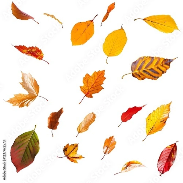Fototapeta Different autumn leaves falling isolated on white background