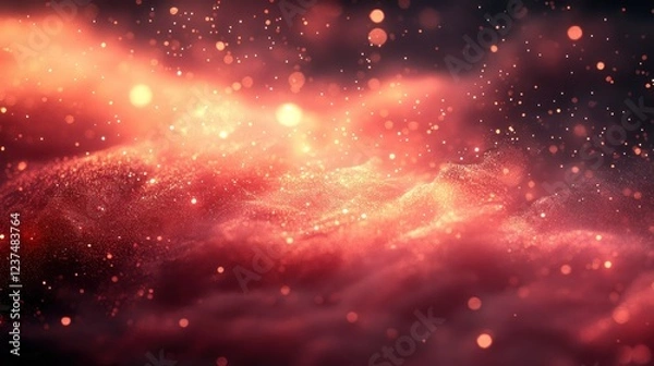 Fototapeta Red Glittering Celestial Nebula: A Cosmic Dreamscape