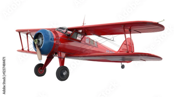 Fototapeta Red biplane flying on transparent background