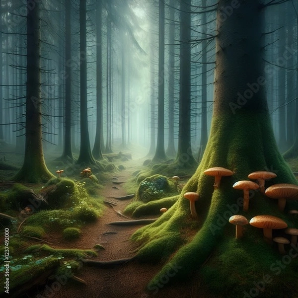 Obraz misty morning in the forest