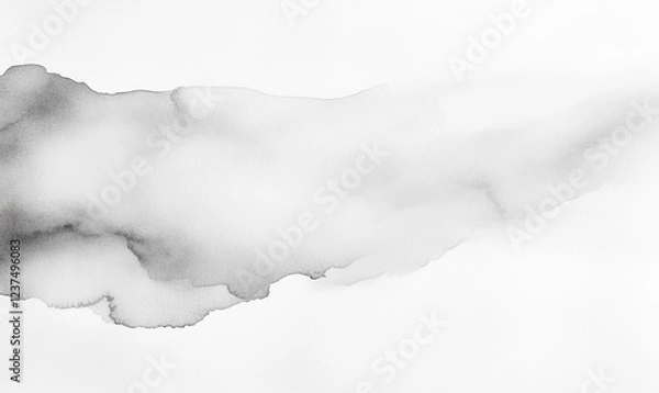 Fototapeta Monochrome ink wash, abstract texture, white paper, blurred background, design element