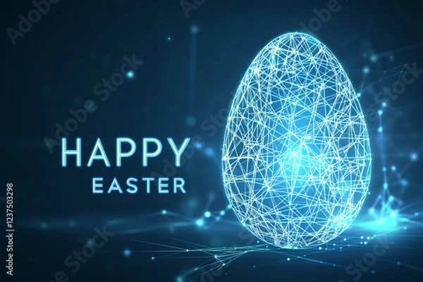 Fototapeta futuristic technology wireframe happy easter concept with egg