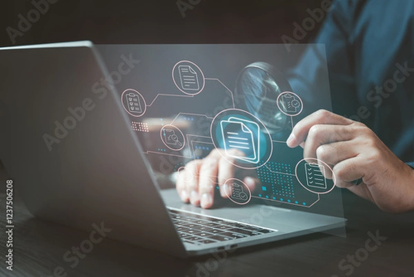 Obraz Enhancing document analysis through advanced digital solutions and intelligent data processing. Digital transformation in data analysis and file management for efficiency and accuracy.