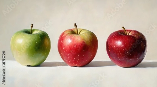 Fototapeta Fresh Apples in a Row with Vivid Colors and Textures on Display