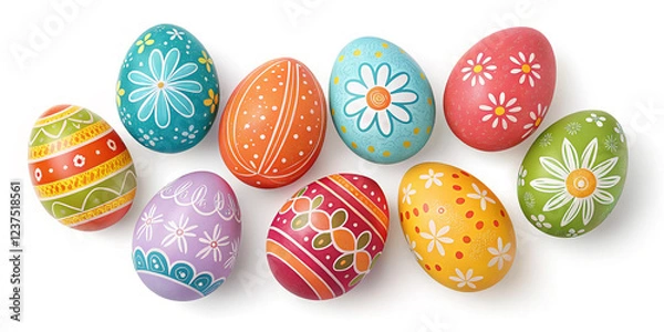 Fototapeta Charming Collection of Colorful Easter Eggs Isolated for Spring Festivities
