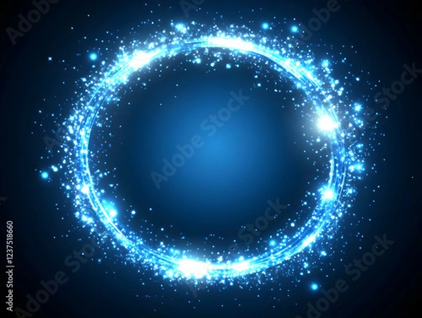Obraz Glowing blue circle light effect, dark background
