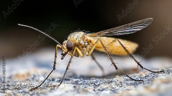 Fototapeta Closeup of Yellow Mosquito on Natural Surface for Educational and Biological Interest : Generative AI
