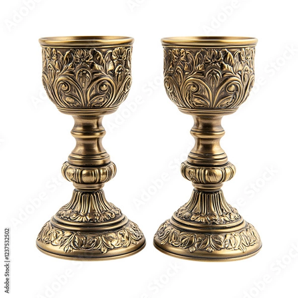 Fototapeta Ornate Candle Holders with Antique Gold Finishes Isolated on Transparent Background