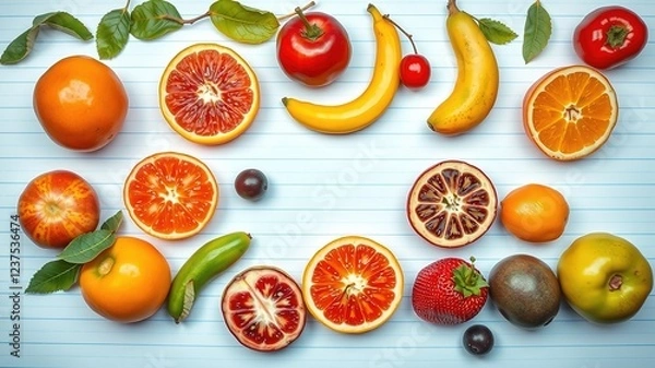 Fototapeta Refreshing Array of Juicy Fruits on Lined Paper